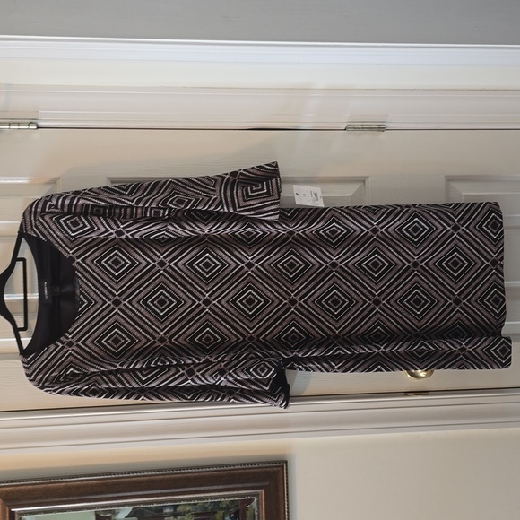 LIZ CLAIBORNE WOMENS BLACK & PINK PLUS SYMMETRICAL LONG SLEEVES DRESS SIZE 16 - Picture 1 of 15